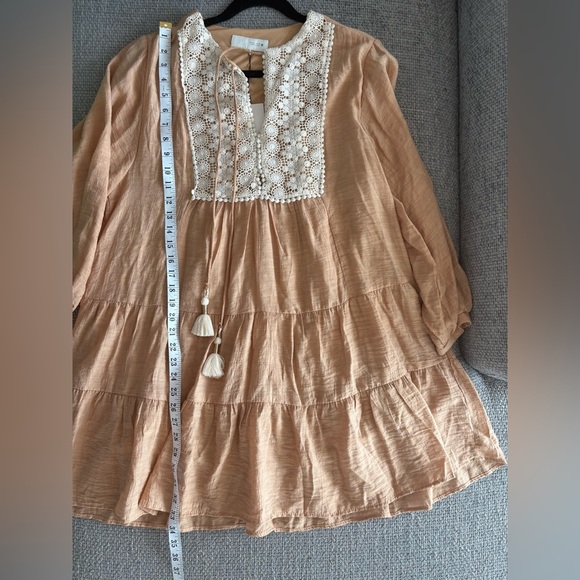 Zara Embroidered Bib Tassel Mini Dress in Tan Peach Size Large - Picture 14 of 16